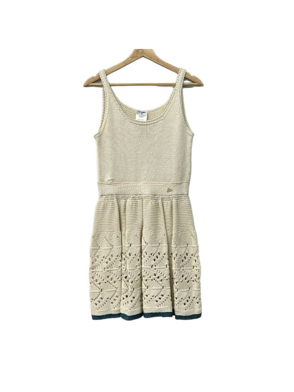 Chanel Dress M Beige Dark Green Light Blue Knit